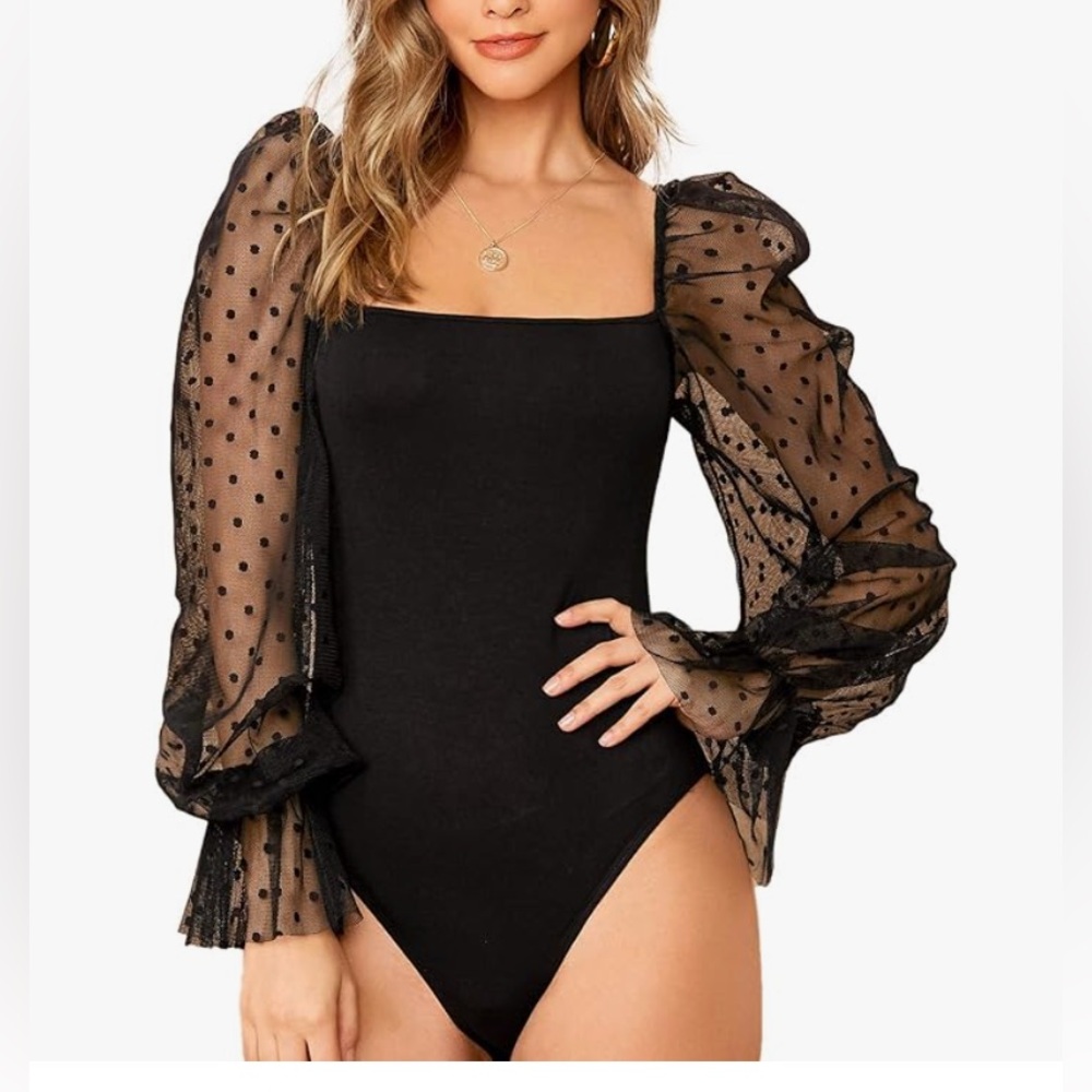 Elegant Black Sheer Sleeve Bodysuit